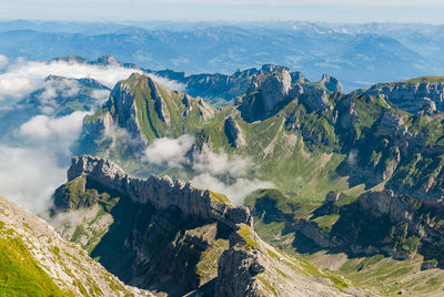 High angle view of mountain range against sky