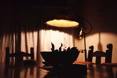Close-up of silhouette potted plant on table at home