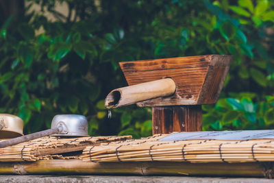 Close-up of wooden logs in yard