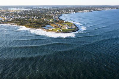 Aerial of point judith lighthouse, narragansett