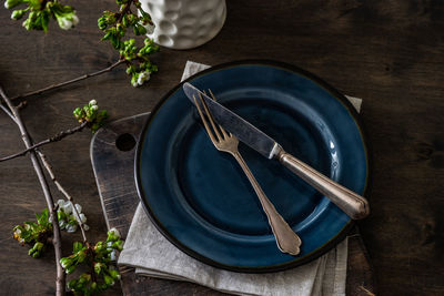 High angle view of container on table