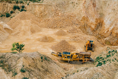 High angle view of mining industry against sky