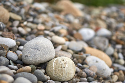 Close-up of pebbles on beach