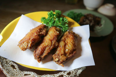 High angle view of food in plate on table