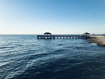 Scenic view of sea against clear blue sky