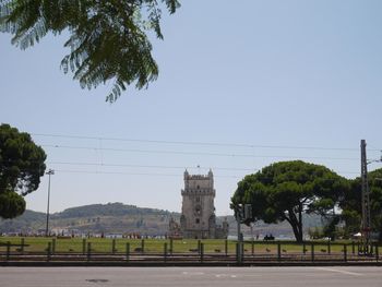 Scenic view of trees against clear sky