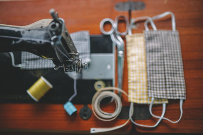 Close-up of tools on table