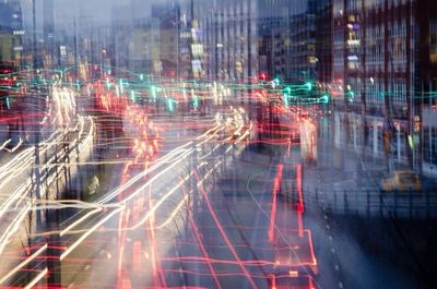 Light trails on road at night