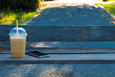 Glass of coffee on table