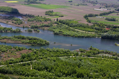 Aerial view of the hydropower dam on the drava river