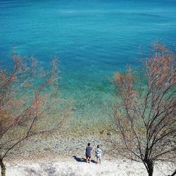 High angle view of tourists on beach