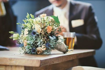 Close-up of flower bouquet on table