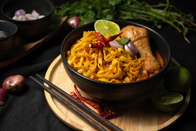 Close-up of food in bowl on table