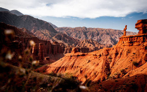 Panoramic view of landscape with mountain range in background