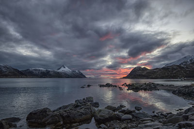 Scenic view of sea against cloudy sky