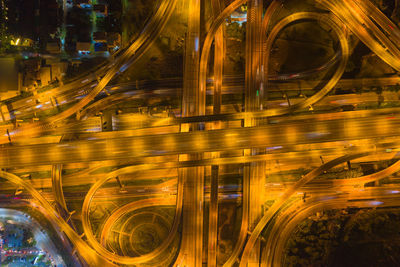 Aerial view of elevated bridge at night