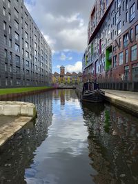 Canal amidst buildings in ancoats, manchester.