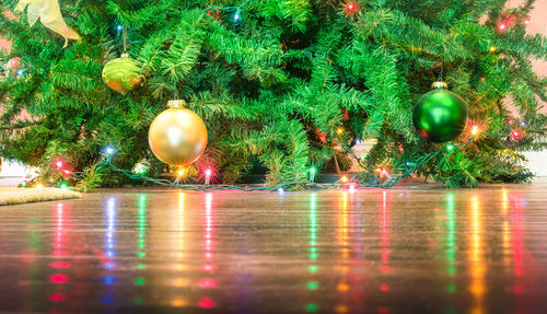 Illuminated christmas tree at night