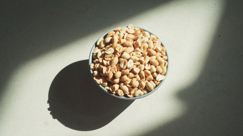 High angle view of ice cream in bowl on table