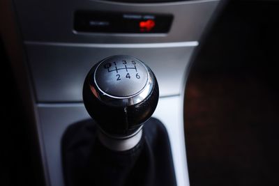 High angle view of gearshift in car