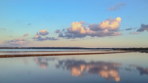 Scenic view of lake against sky during sunset