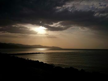 Scenic view of sea against cloudy sky