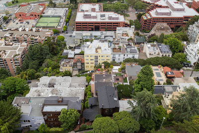 High angle view of buildings in town