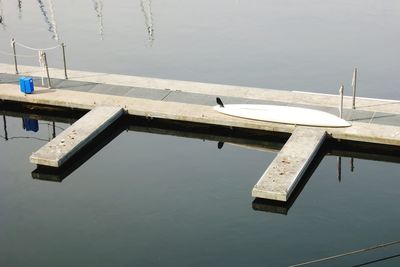 High angle view of pier on lake