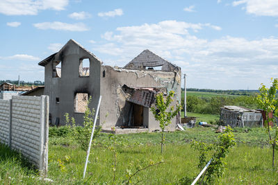 War in ukraine 2022. destroyed, bombed and burned residential building after russian missiles