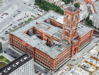 High angle view of buildings in city