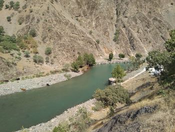 High angle view of lake amidst trees