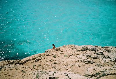 High angle view of rocks on shore