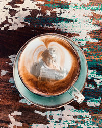 High angle view of coffee on table