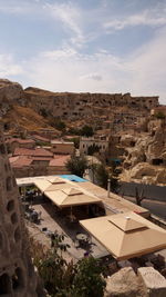 High angle view of buildings in town