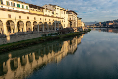 Reflection of buildings in lake