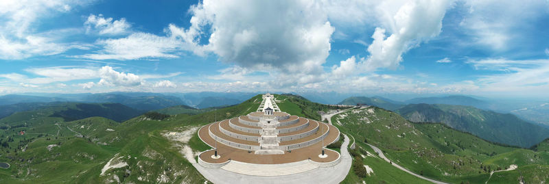 High angle view of mountain range against sky