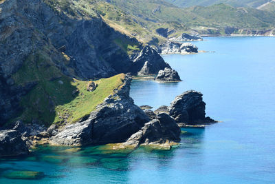 Scenic view of sea and rocks