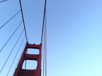 Low angle view of bridge against blue sky