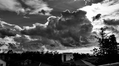 Houses against cloudy sky