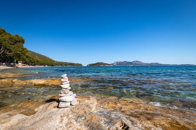 Scenic view of sea against clear blue sky