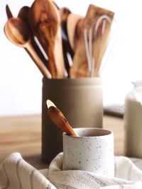 Close-up of coffee cup on table