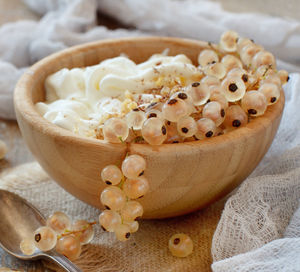 High angle view of dessert in bowl on table