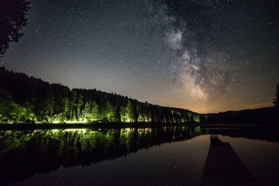 Scenic view of lake against sky at night