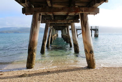 Underside of jetty over water