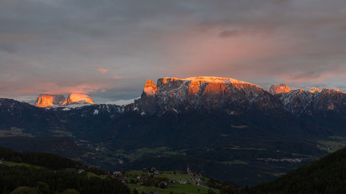 Scenic view of mountains against sky during sunset