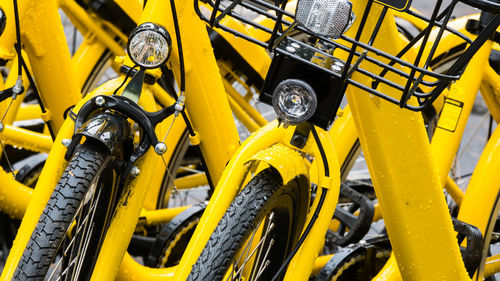 Full frame shot of yellow bicycle parked