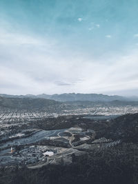 High angle view of land against sky