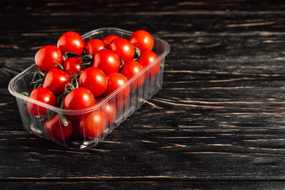 High angle view of tomatoes on table