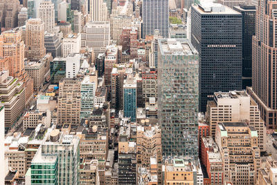 High angle view of modern buildings in city