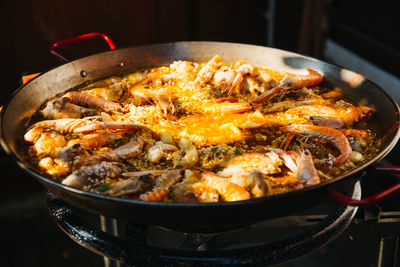 Close-up of food in cooking pan